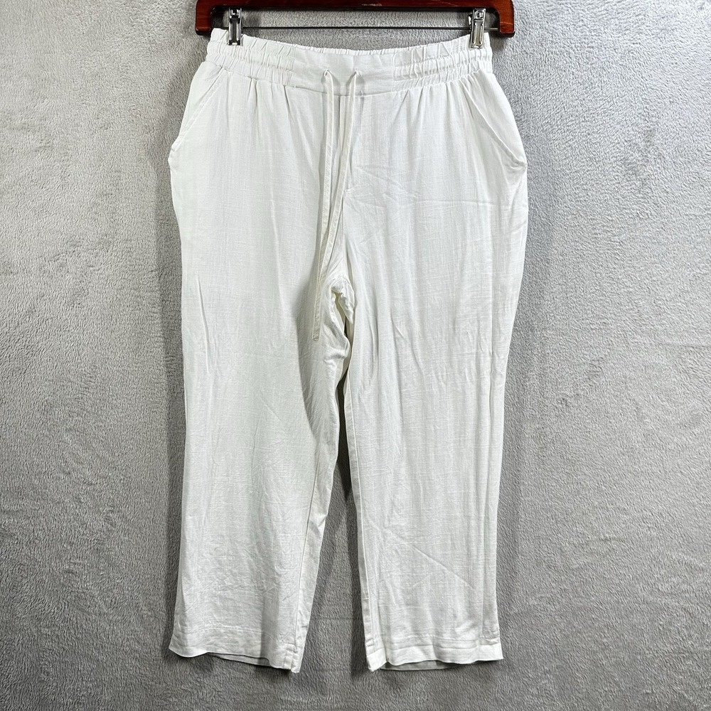 Como Vintage Resortwear Pants Womens Size M Ivory Linen Rayon Blend Coastal